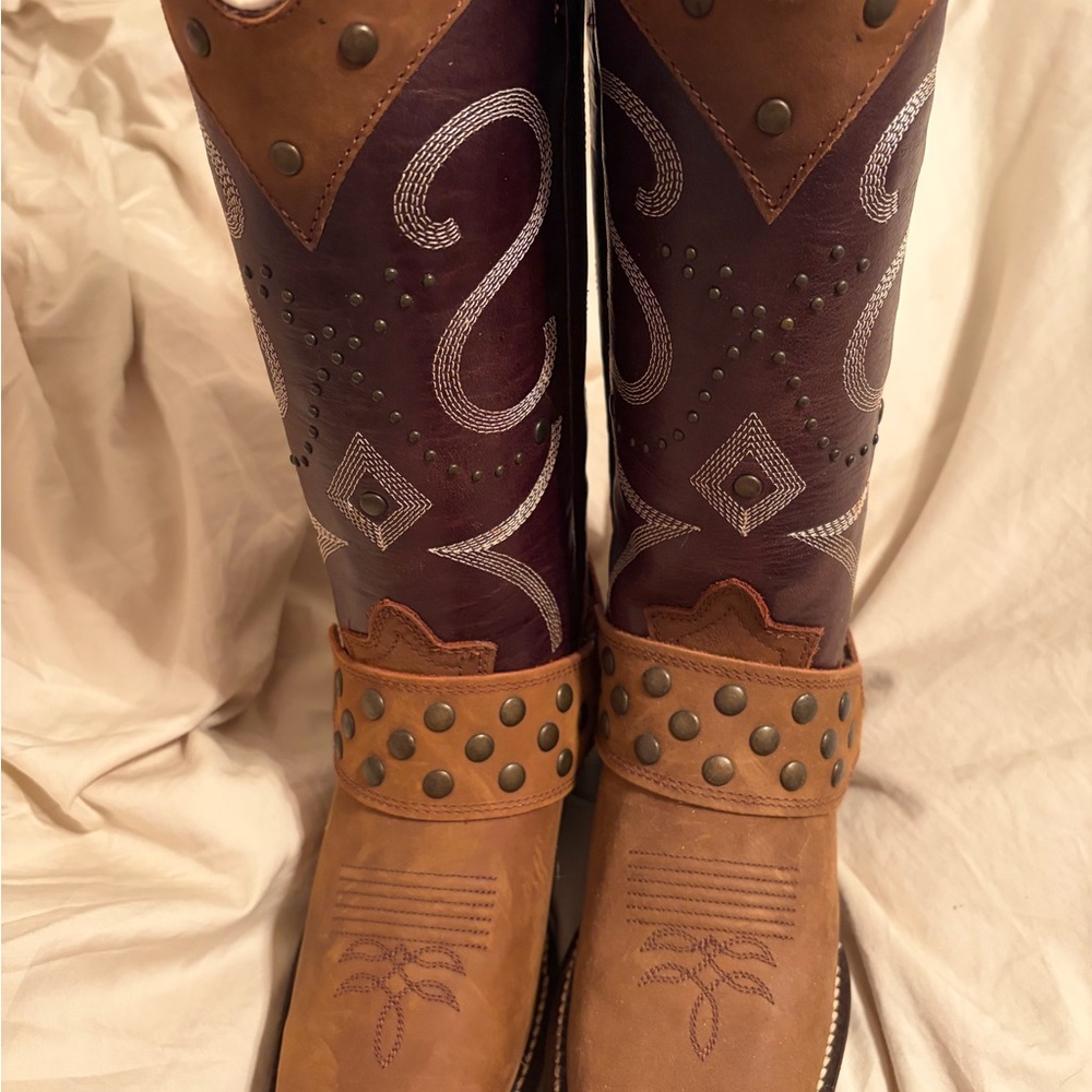 Women's Two-Tone Tan and Dark Brown Western Harness Boots